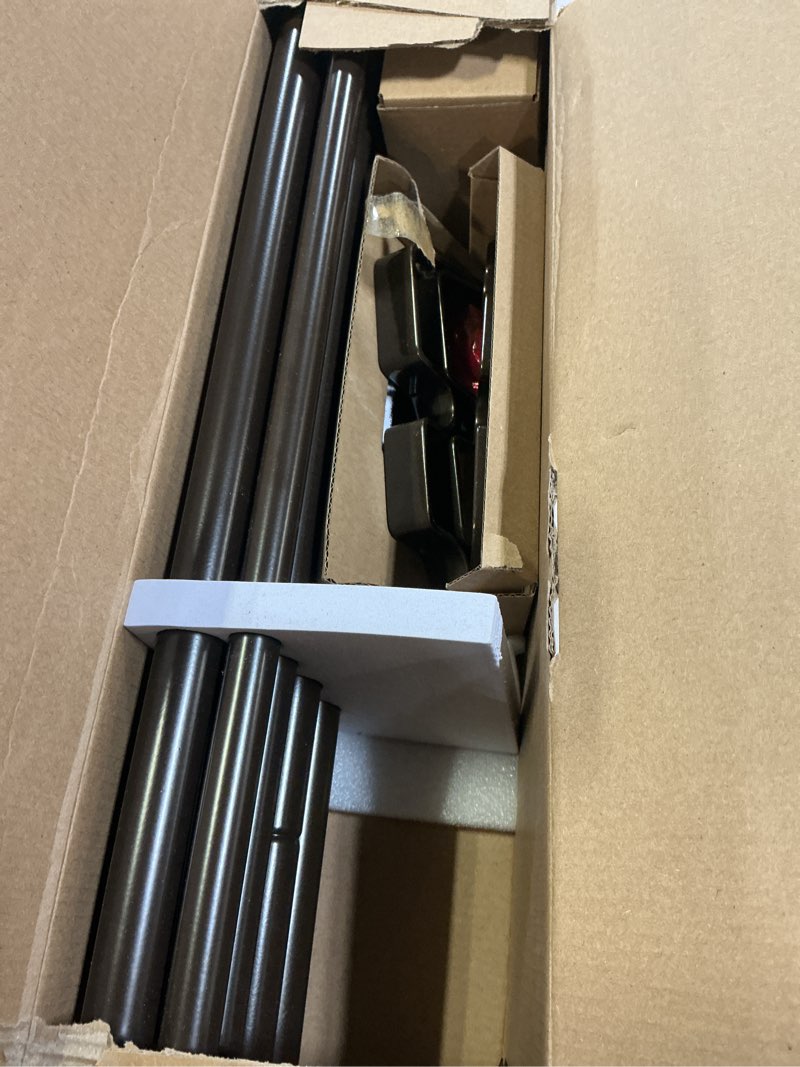Condition photo showing As Is for KAMANINA 1 Inch Double Curtain Rods 66 to 120 Inches (5.5-10 Feet) Telescoping Heavy Duty Drapery Rod for Windows 54 to 115 with Twisted Cage Finials, Antique Bronze Antique Bronze 66-120"
