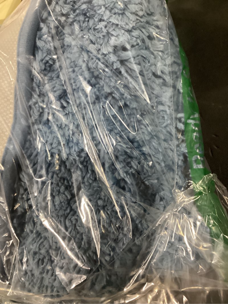 Condition photo showing As Is for blue bathroom rug 17x24 - non-slip plush small bath mat, highly absorbent & ultra soft fluffy floor mat, machine washable for shower and tub blue 1'5" x 2' (17''x24'' mini bathroom rug)