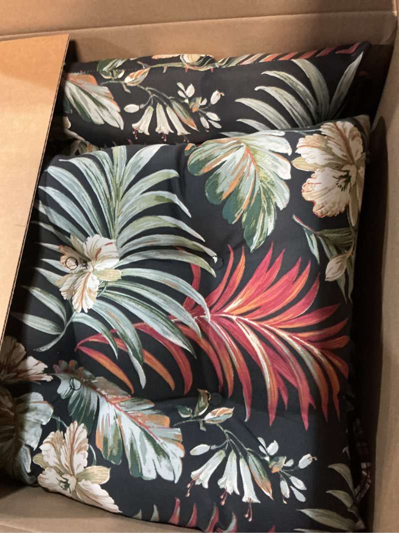 Condition photo showing Good Condition for arden plush indoor/outdoor rocking chair cushion set, 18 x 20, water repellent, fade resistant, tufted cushion for rocking chairs simone black tropical rocking chair cushion simone black tropical