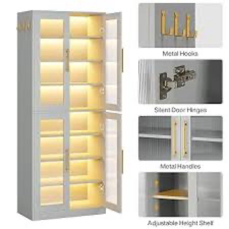 Freestanding Shoe Cabinet with Acrylic Doors and LED Lights