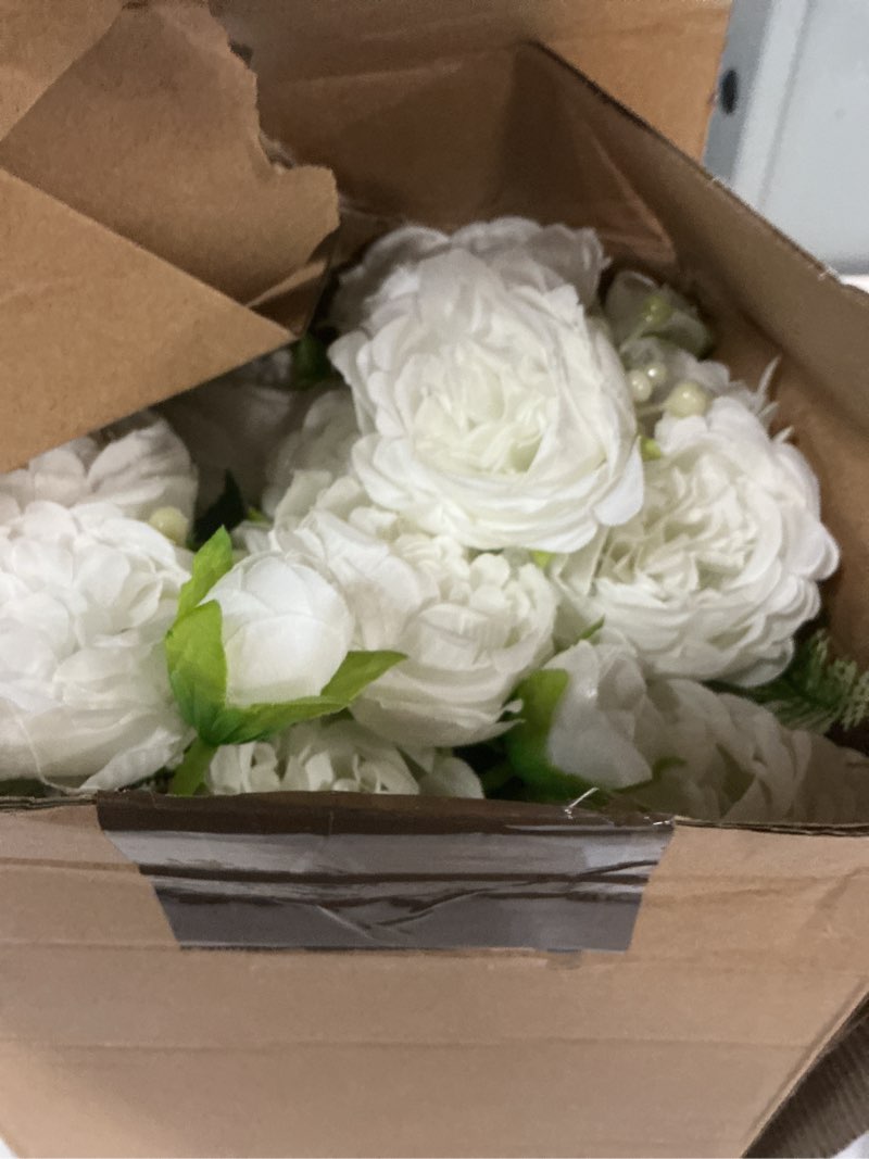 Condition photo showing Good Condition for geosar 8 bundles artificial peonies flowers fake silk peony bouquet faux peonies flowers bulk for decoration vase floral arrangements wedding party table (white,green) white, green 8