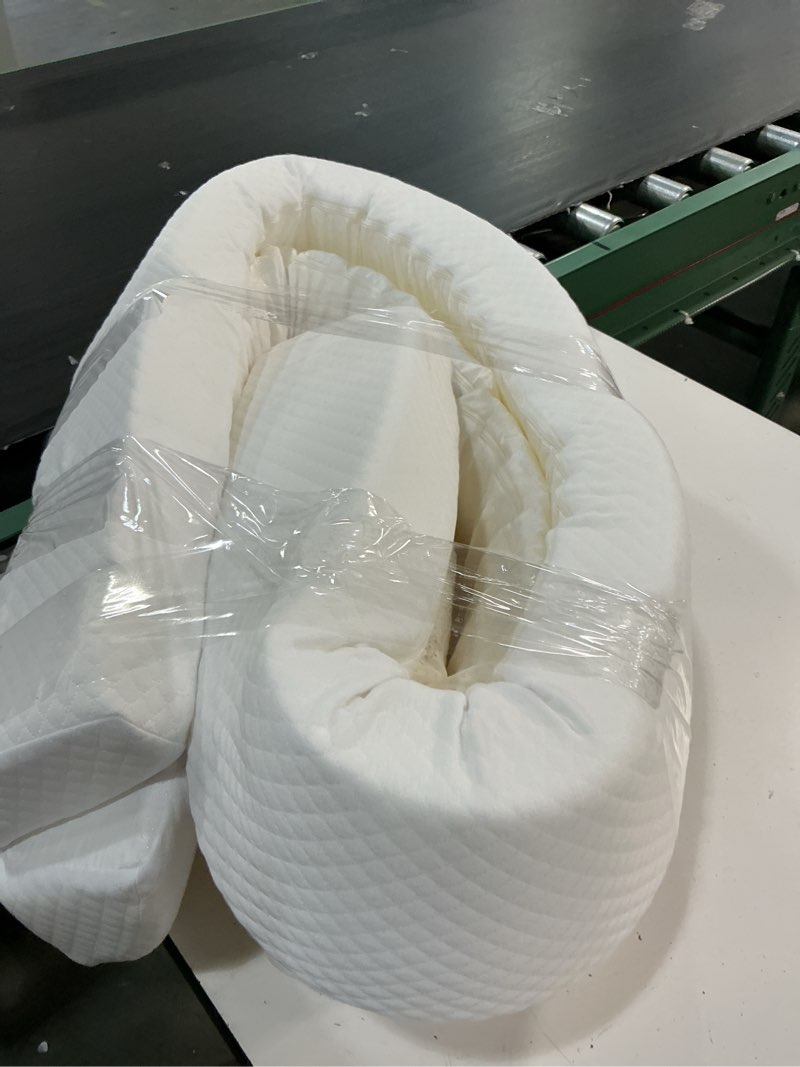 Condition photo showing As Is for king bed wedge pillow stopper,bed gap filler (0-8"),headboard pillow,mattress gap cover,adjustable foam wedge pillow (white 76"x10"x6")