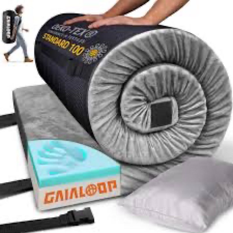 memory foam glamping roll up futon mattress, japanese floor bed camping mattress sleeping mat for indoor and outdoor