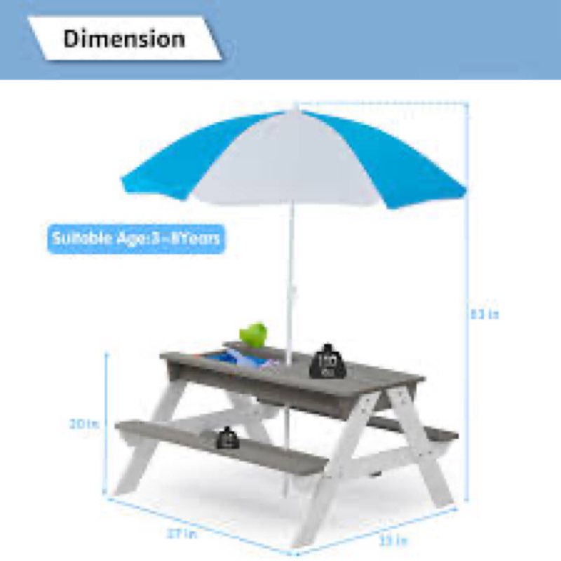 Adrianus 3 in 1 kids pinic tanle with umbrella amd 2 play boxes