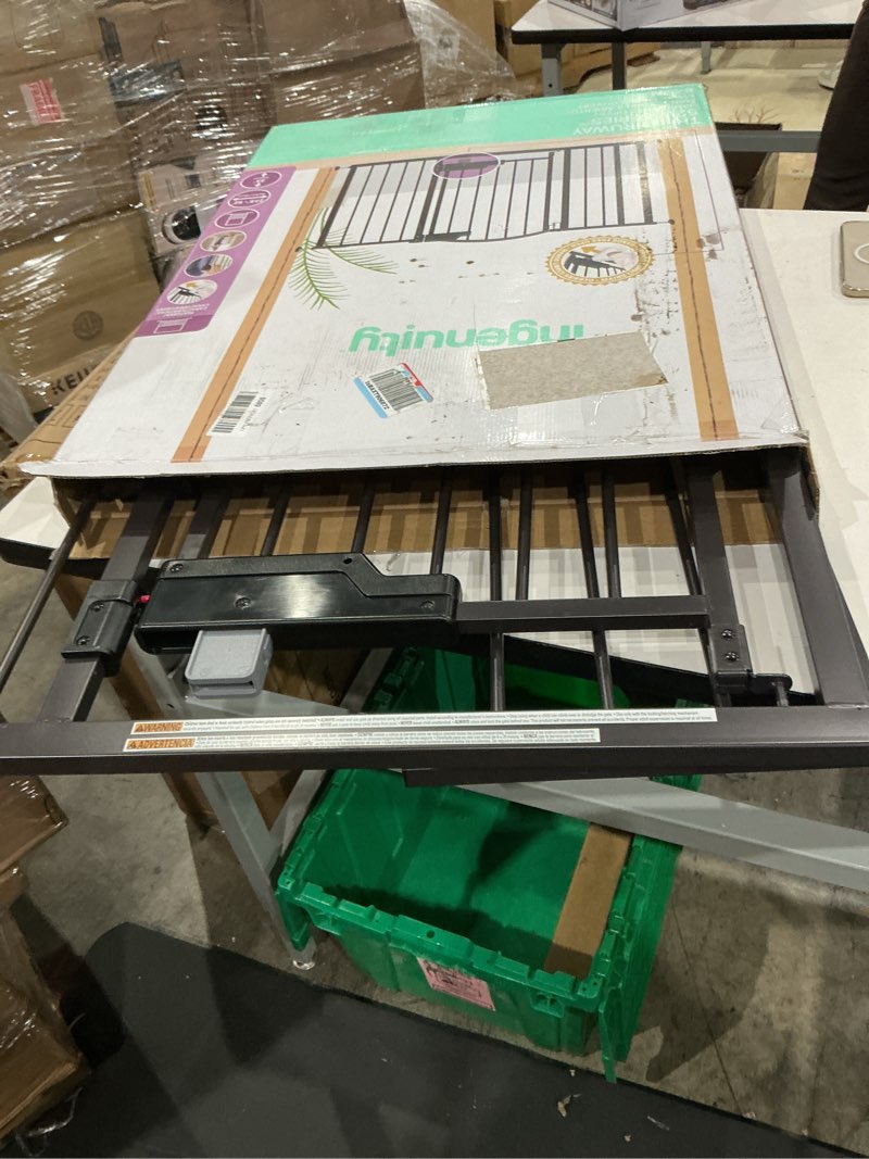 Condition photo showing Good Condition for ingenuity easy open baby gate & dog gate, hands-free open patent-pending foot pedal, 27.5"-52" wide, 28" tall, hardware or pressure mounted, install in doorway, bottom of stairs, or wall - espresso