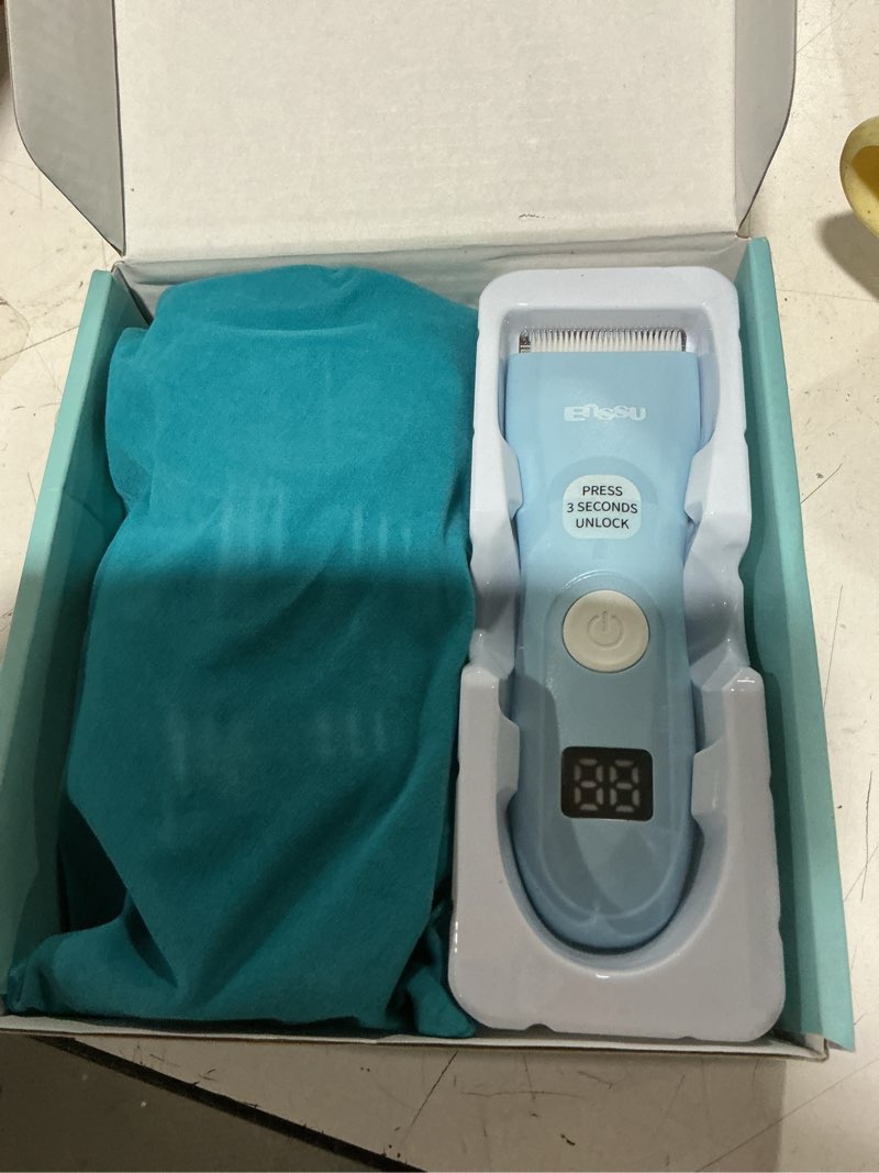 Condition photo showing Good Condition for baby hair clippers, professional quiet hair trimmer for kids and toddler, waterproof & rechargeable cordless hair cutting machine for children, with lcd display blue