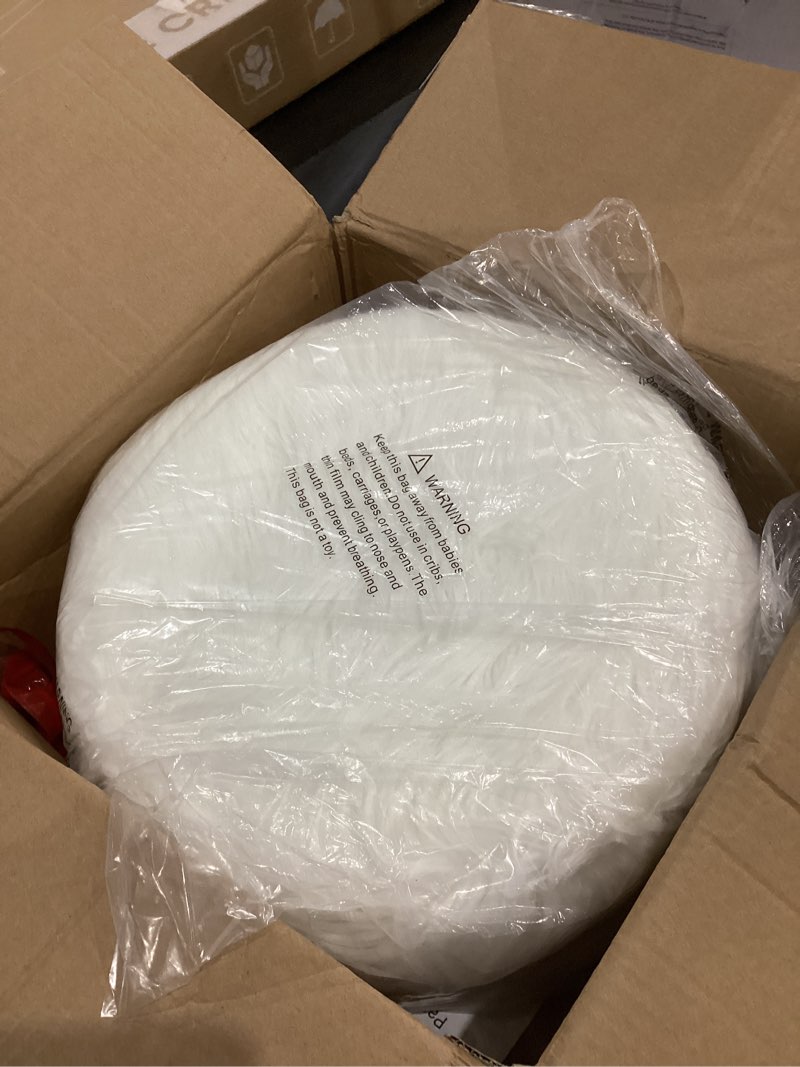 Condition photo showing As Is for CUSHION ONLY. NO LEGS Mxfurhawa Faux Fur Storage Ottoman Round Furry Vanity Stool Marble Grain Tray Coffee Table Compact Footrest with 4 Metal Legs Soft Makeup Seat Foot Stool for Living Room Bedroom Entryway White