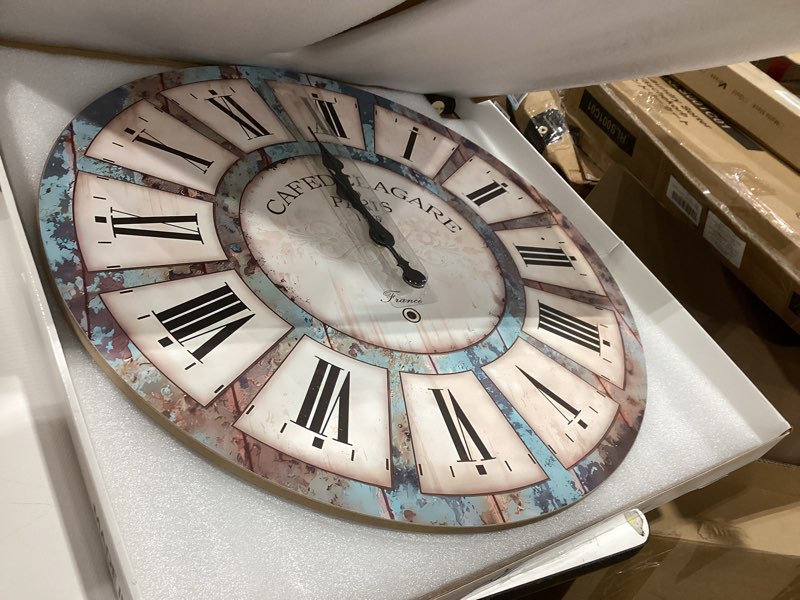 Condition photo showing Good Condition for wood decorative wall clocks for living room 24 inch big clock battery operated blue rustic wall clock silent non ticking(no solid wood, it is with mdf material) 24 inch blue1