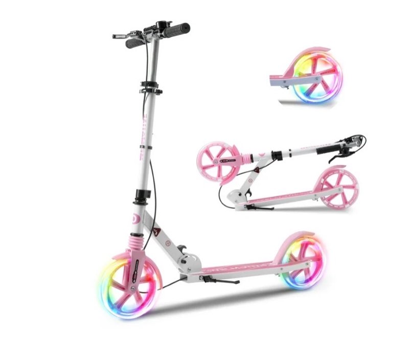 Welmotive Kick Scooter for Kids Ages 6+ Teens & Adults, with front handbrake and Rear Brake, and Adjustable Handlebars, Big Sturdy PU flash Wheels Great Gift & Toy