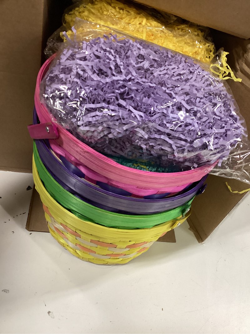 Condition photo showing Good Condition for cinnvoice 4 pcs easter bamboo baskets gifts 10.6 x 10.2 inches wicker baskets with handle and raffia easter eggs hunt woven basket bulk for picnic party rattan gift storage party supplies(mixed color)