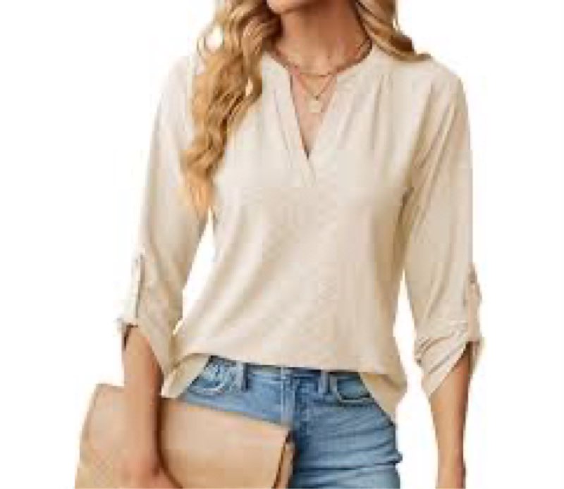 Womens 3 4 Sleeve Blouse Long Sleeve Business Casual Tunic Tops V Neck Work Tops Textured Dressy Casual Shirts Medium Burgundy Red