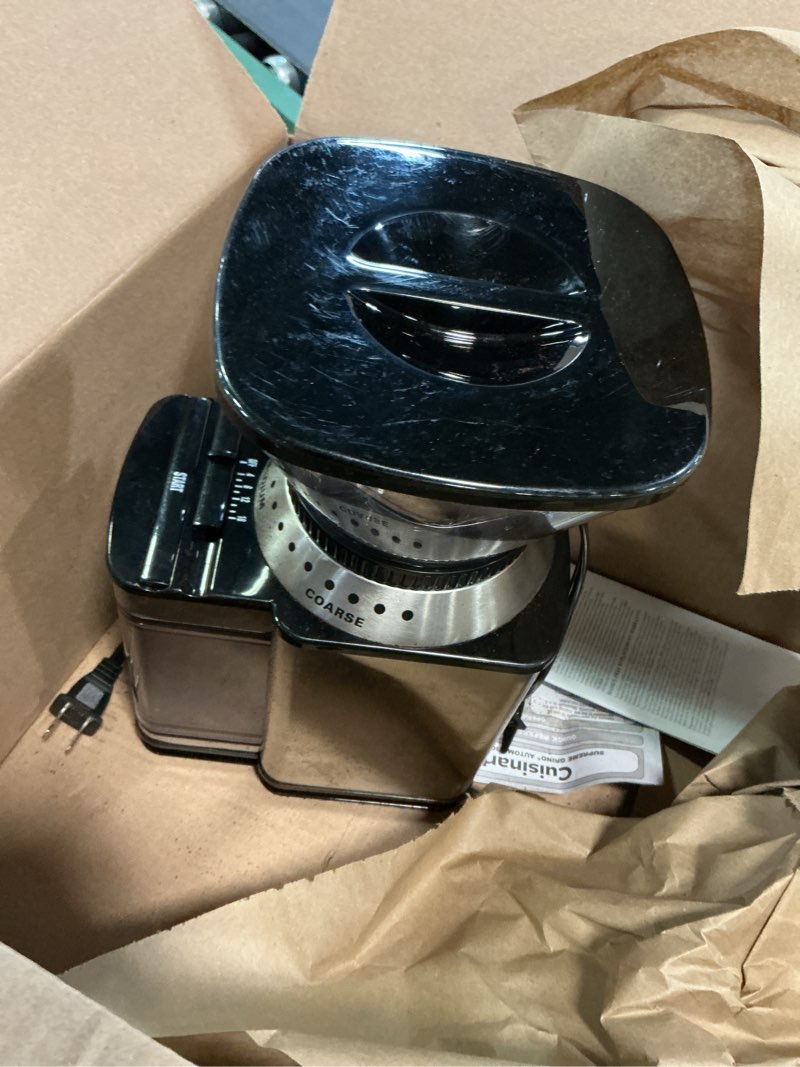 Condition photo showing As Is for Cuisinart Coffee Grinder, Electric One-Touch Automatic Burr Coffee Grinder with 18-Position Grind Selector, Cup Size Selector for 4 – 18 Cups, DBM-8P1, Black Stainless Burr Mill Stainless Steel