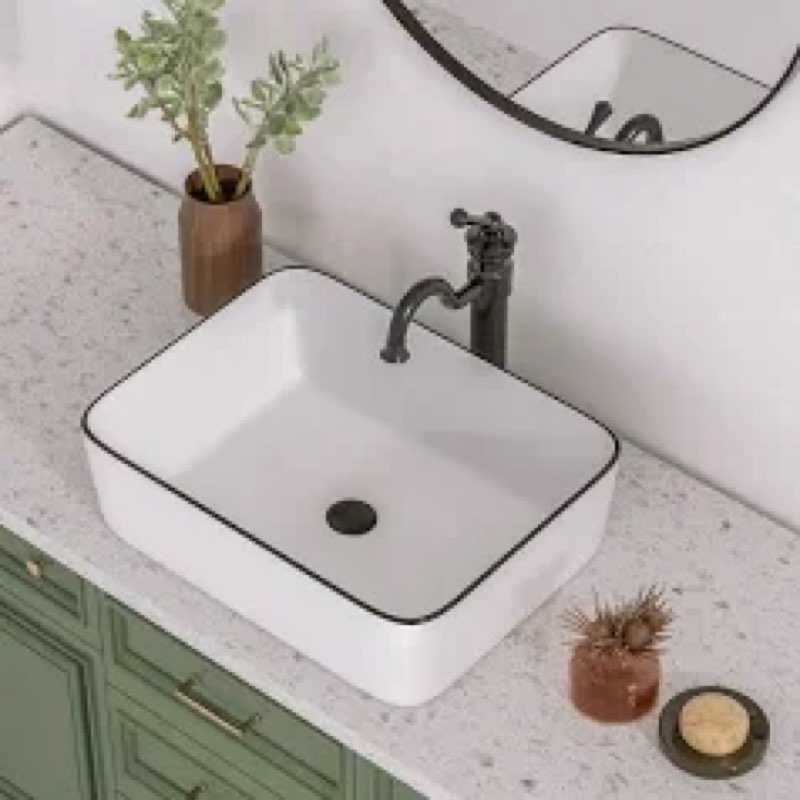 19 inch rectangular bathroom sink above counter, qishka white ceramic vanity vessel sink with black 