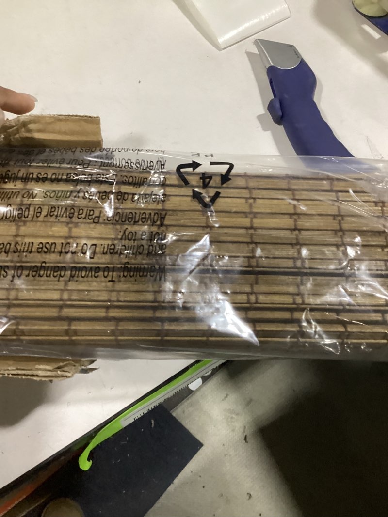 Condition photo showing Good Condition for LazBlinds No Tools No Drill Cordless Bamboo Roman Shades, Light Filtering Window Treatment, Roll Up Bamboo Blinds for Windows 26'' W x 64'' H, Eastfield Teak Light Filtering-eastfield Teak 26" W x 64" H