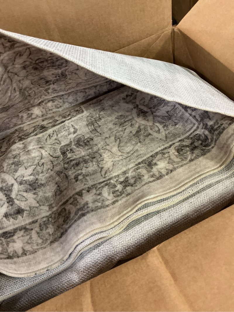 Condition photo showing Good Condition for gray area rug 8x10 machine washable large vintage living room distressed non slip carpet traditional indoor bedroom grey retro floral accent throw rug for office kitchen dining room 8' x 10' (rectangular) accent | grey