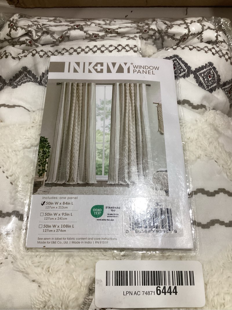 Condition photo showing Good Condition for INK+IVY Imani 100% Cotton SINGLE PANEL Curtain Tufted Chenille Stripe Geometric Print Mid-Century Look Rod Pocket Top Drape for Living Room, Privacy Window Treatment for Bedroom, 50" x 84", Ivory Ivory 50"W x 84"L (Pack of 1)