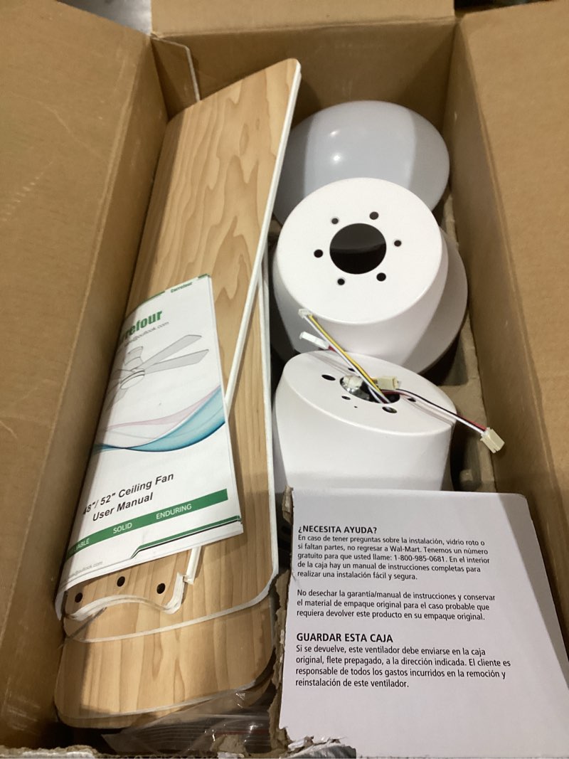 Condition photo showing As Is for Carrefour 48 Inch Ceiling Fans with Lights Remote and App Control, Low Profile Flush Mount Modern Ceiling Fan with RGB Light, 6 Speeds Reversible DC Motor, Dimmable 3 CCT for Bedroom, Living Room White 48 inch