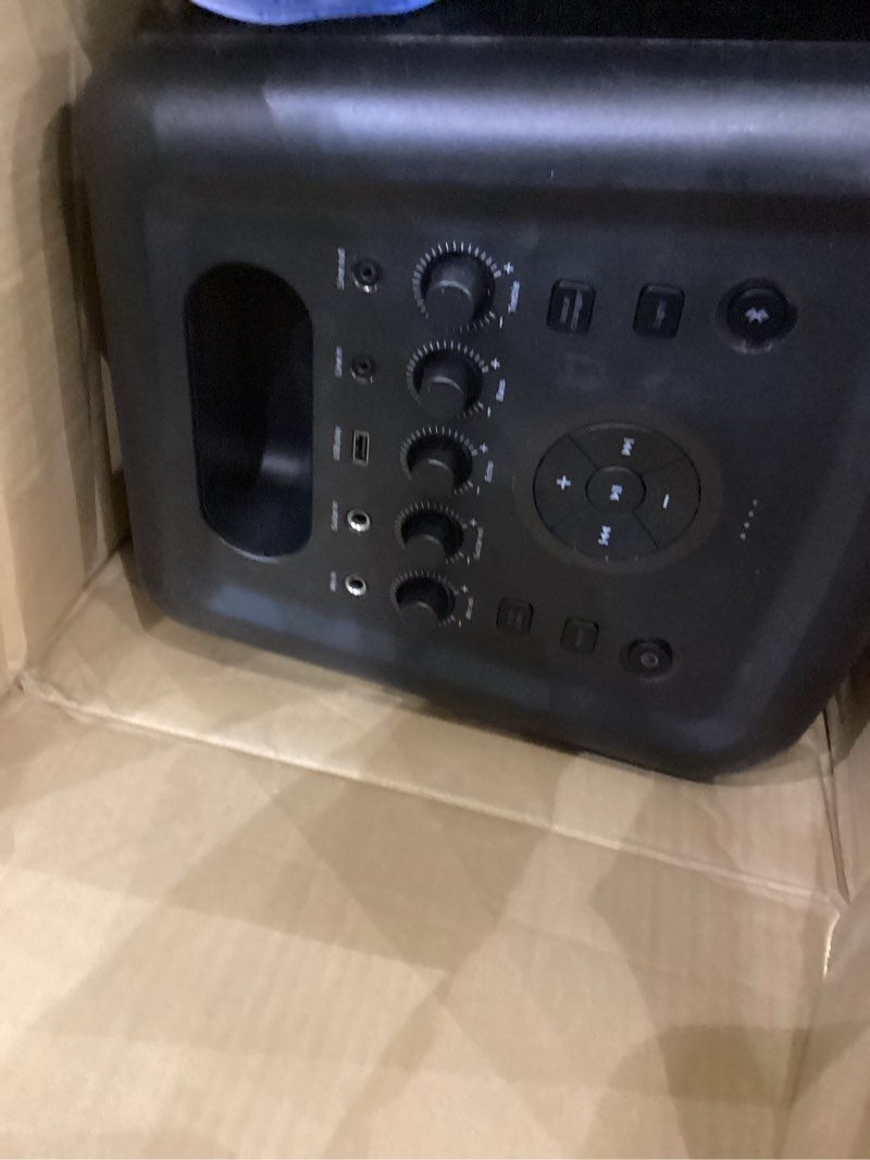 Condition photo showing As Is for PHILIPS X3206 Bluetooth Party Speaker with Deep bass, Up to 14 Hours Battery, Party Lights and Karaoke Effects, Microphone and Guitar Input, Audio-in, USB Charging, Built-in Trolley, TAX3206 X3206 with One Woofer