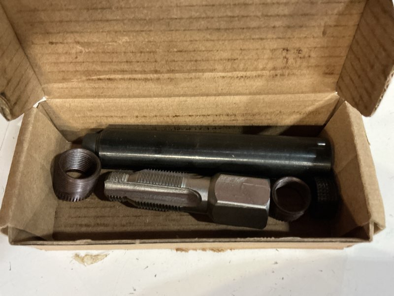 Condition photo showing As Is for 5334-14 thread repair kit m14 x 1.25, spark plug hole thread repair kit includes 14mm reamer tap, insertion tool & (3) inserts, spark plug saver