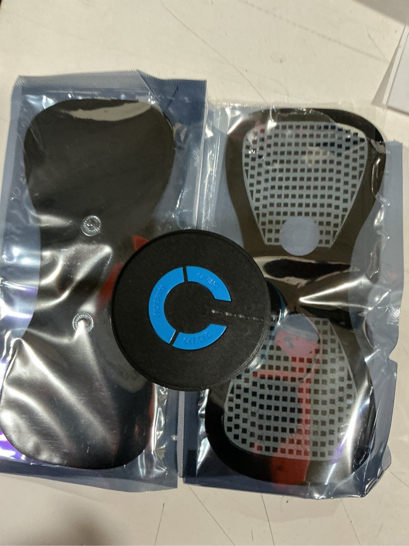 Condition photo showing As Is for tens black unit with 2 pads,ems microcurrent mini massager machine,low frequency multi function physiotherapy instrument muscle stimulator,full body pain relief therapy device
