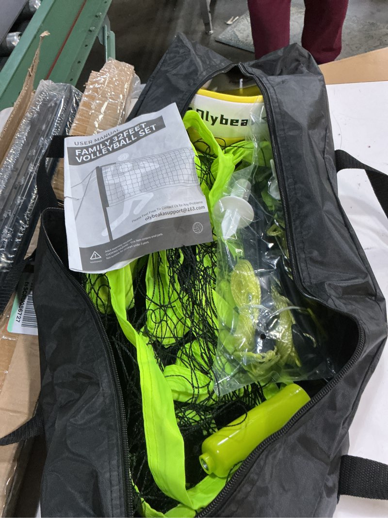 Condition photo showing As Is for Portable Outdoor Volleyball Net Set for Backyard Beach with Adjustable Poles, Durable 20ft/32ft Net, Soft PU Volleyball & Pump, Carry Bag - Easy Set Up & Durable 20ft Black