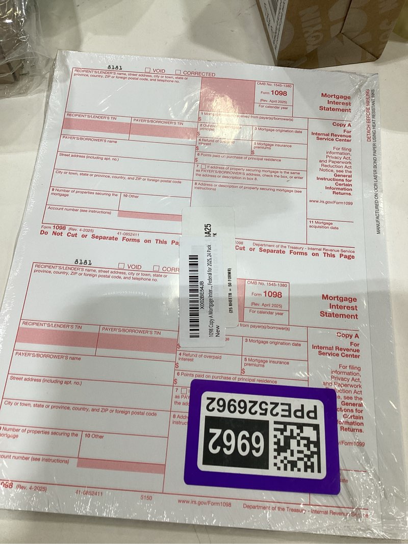 Condition photo showing New/Like New for 1098 Mortgage Interest Laser Form, Federal Copy A for 2024, 24 Pack