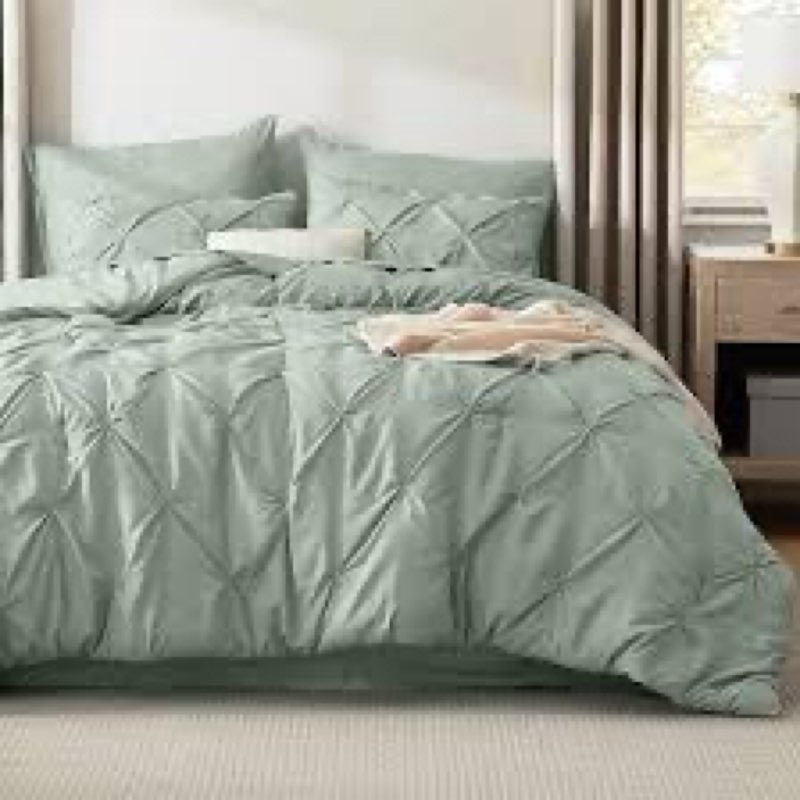 bedsure full size comforter sets - bedding sets full 7 pieces, pintuck bed in a bag sage green bed s