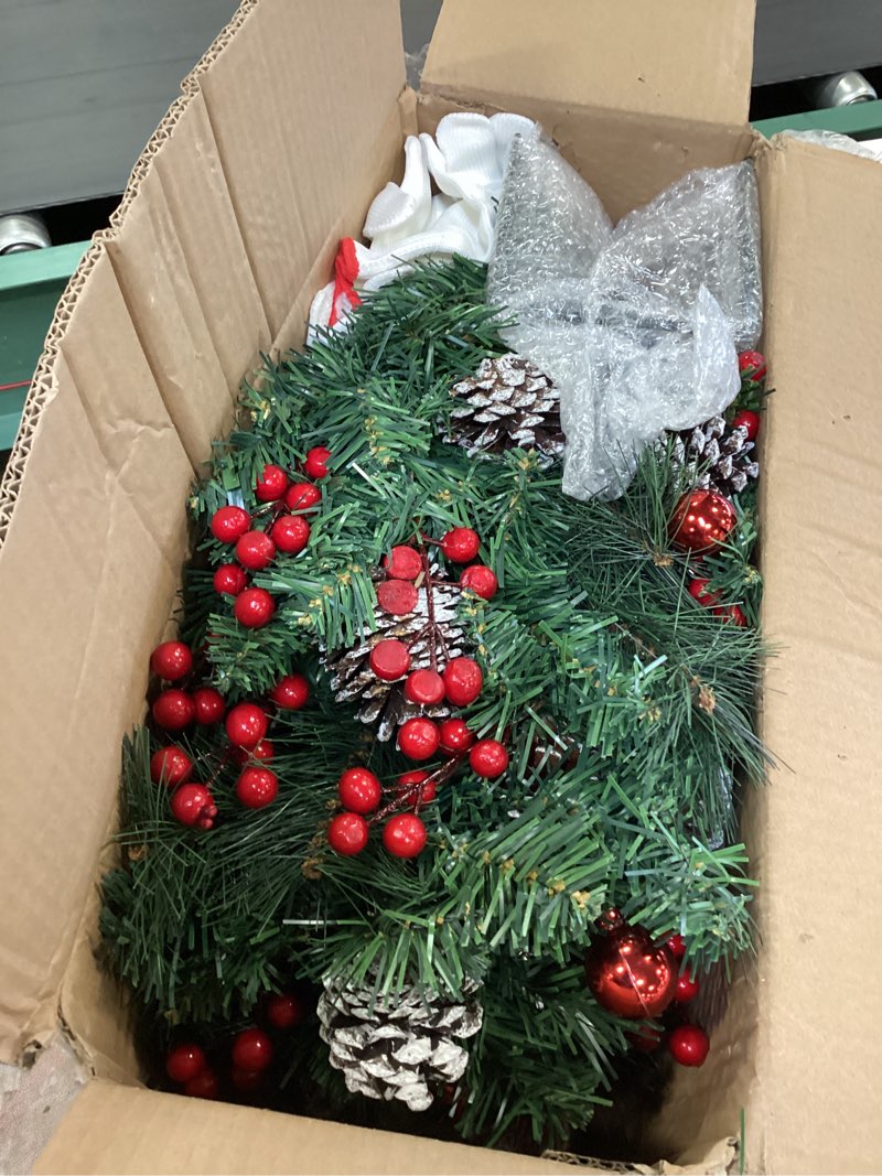 Condition photo showing Good Condition for 33 Inch Outdoor Christmas Tree Frosted Urn Filler 2 Set, Pre-lit Artificial Xmas Tree with 50 LED Lights, Realistic Carolina Pine and Berries for Pathway, Porch, Driveway, Yard 2ft 9in