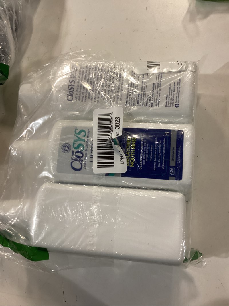 Condition photo showing New/Like New for CloSYS Ultra Sensitive Mouthwash, Unflavored Alcohol Free, Dye Free, pH Balanced, Helps Soothe Entire Mouth - 32 Oz (Pack of 3) 32 Fl Oz (Pack of 3) Mouthwash