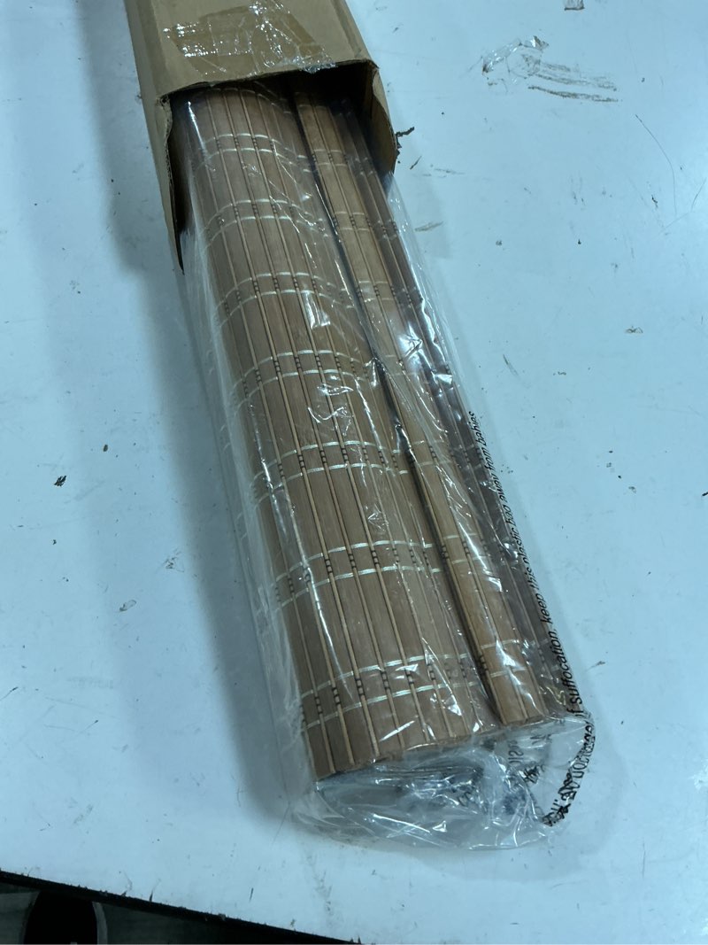 Condition photo showing Good Condition for lazblinds no tools no drill cordless bamboo roman shades, light filtering window treatment, roll up bamboo blinds for windows 22'' w x 64'' h, brown light filtering-brown206 22" w x 64" h