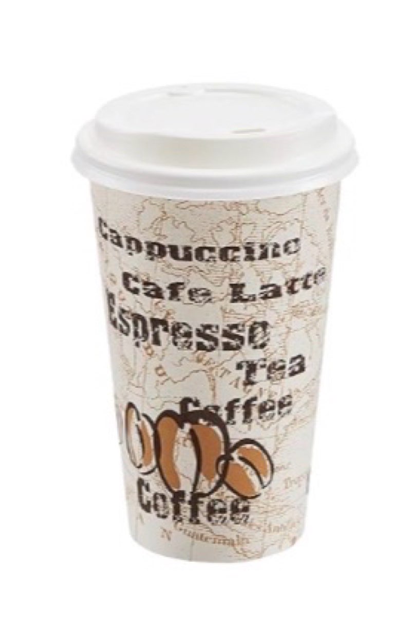 amazon basics to go hot paper coffee cups with lids, 16 oz, café design, disposable, 100-count