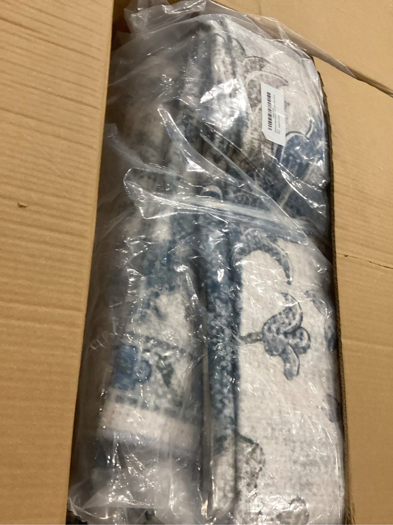Condition photo showing Good Condition for releany area rugs 8'x10' washable non-slip, floral vintage distress print pattern medallion carpet for living room bedroom dining room, light blue navy beige gray white blue/white/gray/purple 8' x 10' (rectangular)