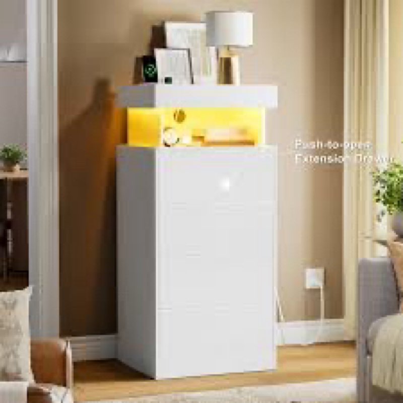 Tevrat 4 - Drawer Dresser With Power Outlet & LED,Wood Storage Chest With Push-To-Open Extension Drawer, 39.37” H Dresser For Bedroom&Office 