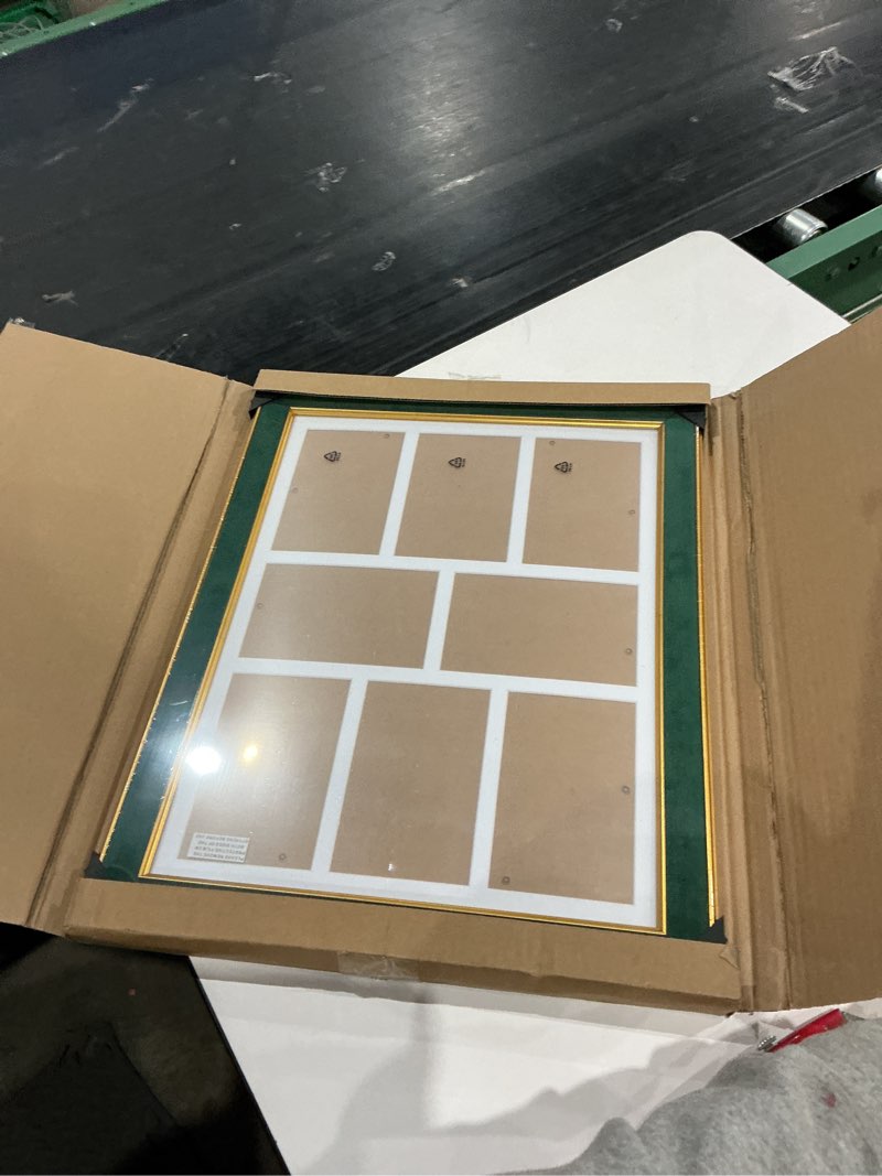 Condition photo showing New/Like New for suede 13x17 picture frame display 8 opening 4x6 picture frames collage wall decor with mat,multi photo frame for plexiglass,wall decor,1pack,green suede-green 13x17-(8 open 4x6)