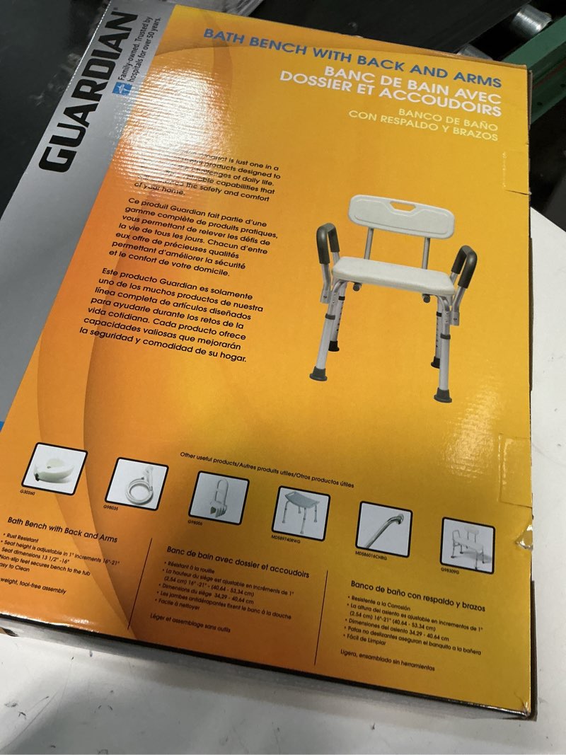 Condition photo showing Good Condition for medline shower chair for elderly, seniors, adults & disabled - heavy duty shower seat with padded arms and back for inside shower, adjustable height bath stool for bathtub, 350 lb, slip resistant white
