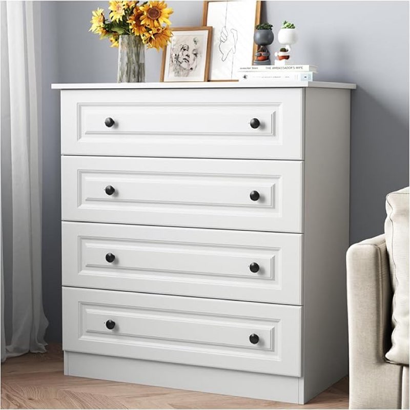 5 Drawer Dresser for Bedroom, White Wood Dressers and Chests of Drawers, Wooden Table Top Storage Dresser for Living Room, Hallway, Enterway, Dressing Room