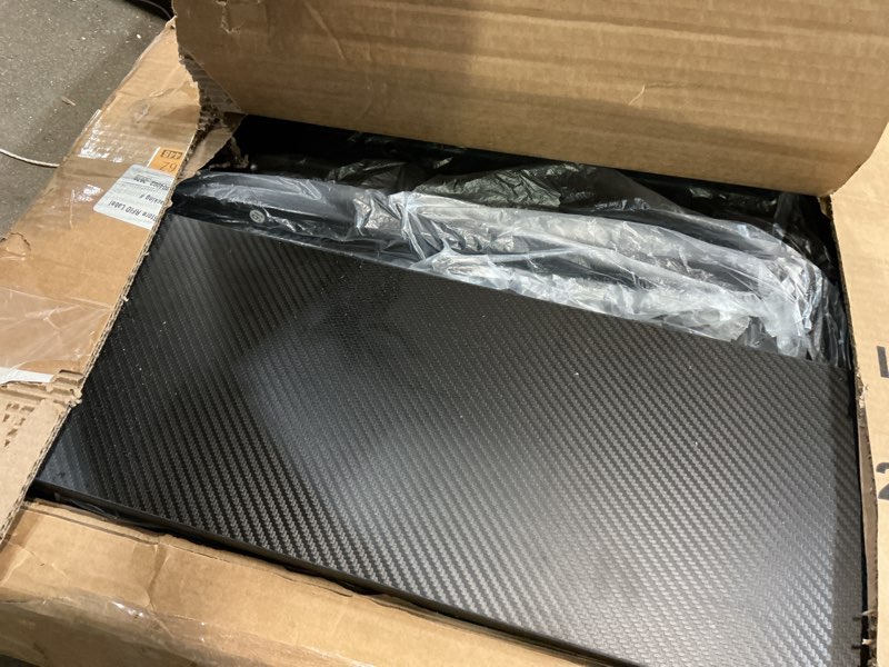 Condition photo showing As Is for PRAISUN 61.7" Gaming Desk with LED Lights & Outlets, Computer Desk with 3 Fabric Drawers, PC Desk with PC Case Stand & Movable Storage Shelves, Monitor Stand, Reversible, Carbon Fiber Black