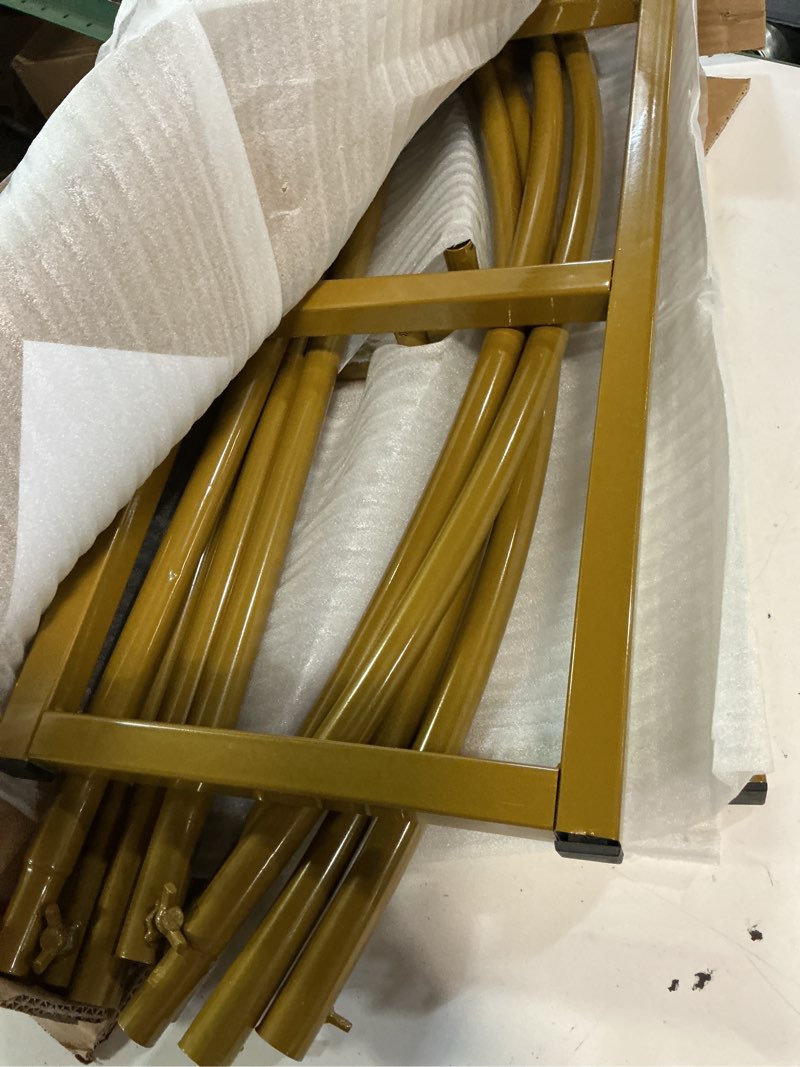 Condition photo showing Good Condition for 5.25 * 6.56 ft metal arbor frame stand, garden arch trellis for plants, wedding decor backdrop flower stand, gold single rectangle