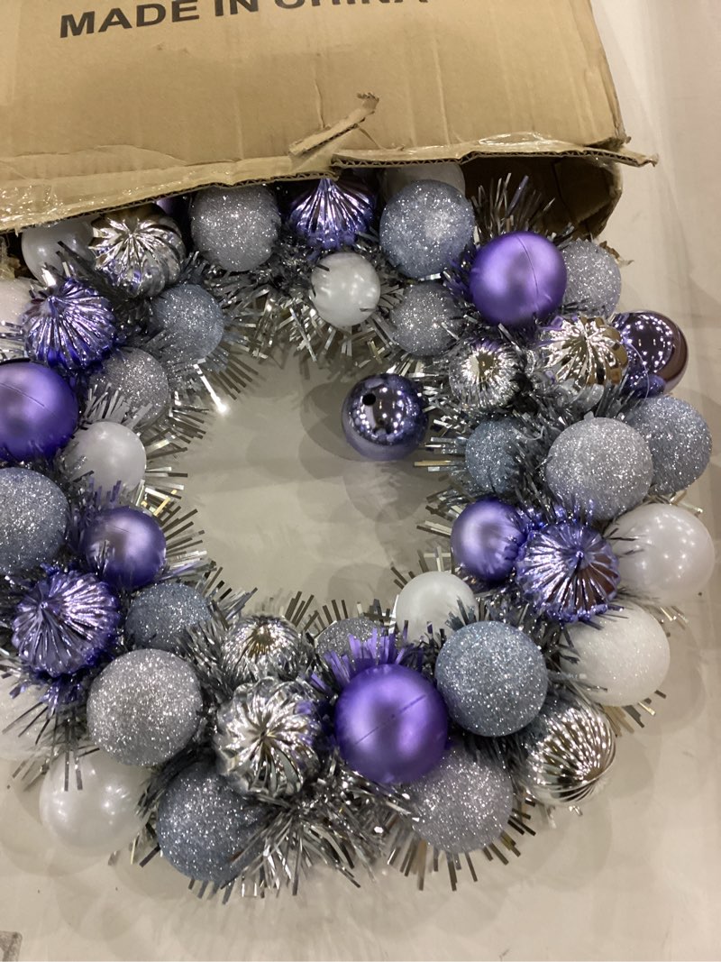 Goviraye 16 Inch Christmas Ornament Wreath–Classical Glitter Ball Wreath with Tinsel for Holiday Doo