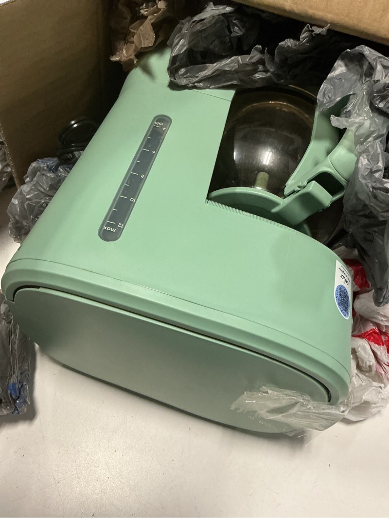 Condition photo showing As Is for bella 12 cup programmable coffee marker, reusable dishwasher safe accessories, easy lcd diaply, auto shutoff, 900 watt, seaglass