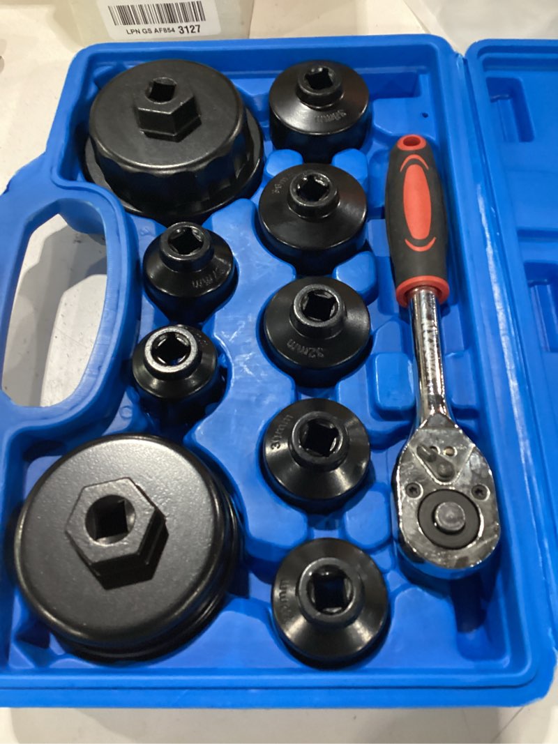 Condition photo showing Good Condition for nyxova 10pc oil filter wrench set, metric oil filter cap socket kit, 3/8" drive, includes 24-65mm sizes, low profile removal tools for oil change, compatible with toyota, bmw, mercedes, vw