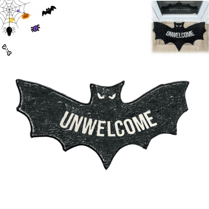 Bat-Shaped Welcome Carpet, Unwelcome Bat Shaped Coir Mat, Door Mat Gift Unwelcome Bat Halloween, Non-Slip Doormat for Kitchen, Halloween Decorations Outdoor, Bat-Themed Gift (14.56x31.5 in