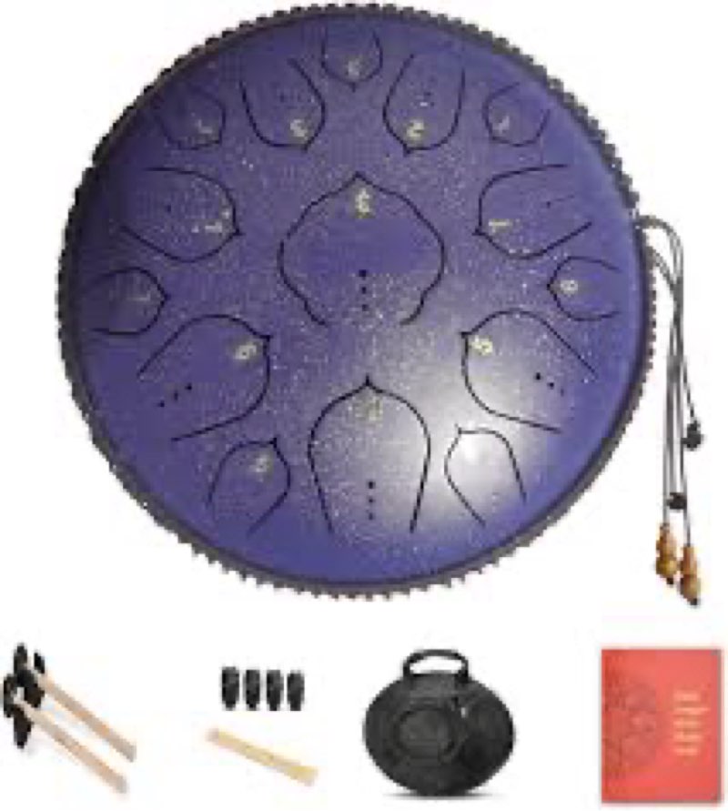 Premium 14 Inch 15 Notes D Minor Steel Tongue Drum,Adult's/Kids Music Hand Drum Instrument,Women's Yoga Steel Drum Set With Smooth Calm Sounds