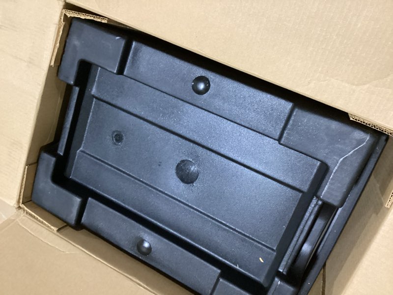 Condition photo showing As Is for simpli-magic end-loading insulated carrier 5 full-size, portable food warmer with fastener ideal for catering and restaurant use, 5 pan capacity, black insulated pan carrier