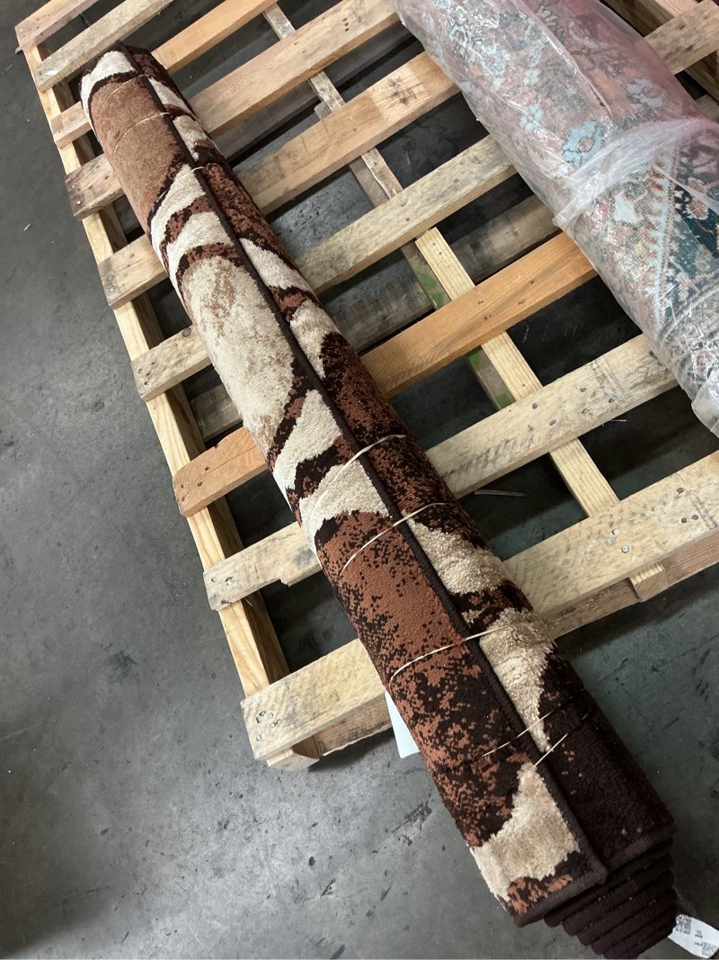 Condition photo showing As Is for Superior Indoor Large Area Rug, Jute Backed, Perfect for Living/Dining Room, Bedroom, Office, Kitchen, Entryway, Modern Geometric Trellis Floor Decor, Viking Collection, 5' x 8', Coffee Rectangular Coffee 5ft x 8ft