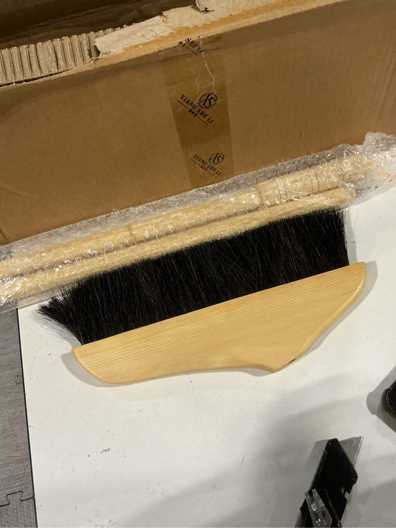 Condition photo showing Good Condition for horse hair broom with long handle: wooden heavy duty floor broom soft bristle pine sweeper household cleaning tool for home kitchen office indoor outdoor