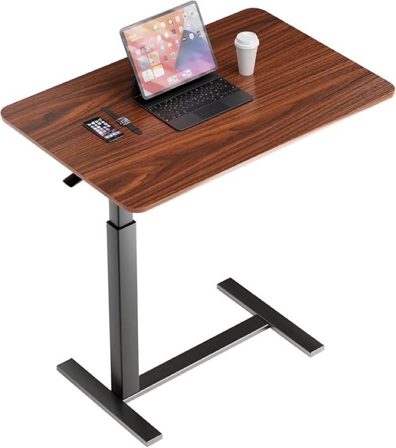sweetcrispy overbed bedside table with wheels, adjustable hospital & home use bed rolling laptop table, mobile standing desk, rustic brown