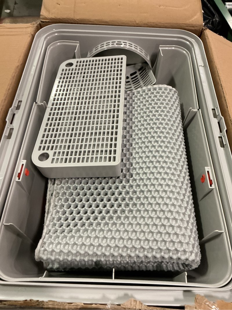 Condition photo showing New/Like New for Stainless Steel Litter Box with Lid, XL Extra Large Litter Box, Enclosed Top Entry Metal Litterbox for Big Cats, Easy Cleaning, Anti-Leakage & High Sided with Mat, Aisle & Scoop, Light Grey