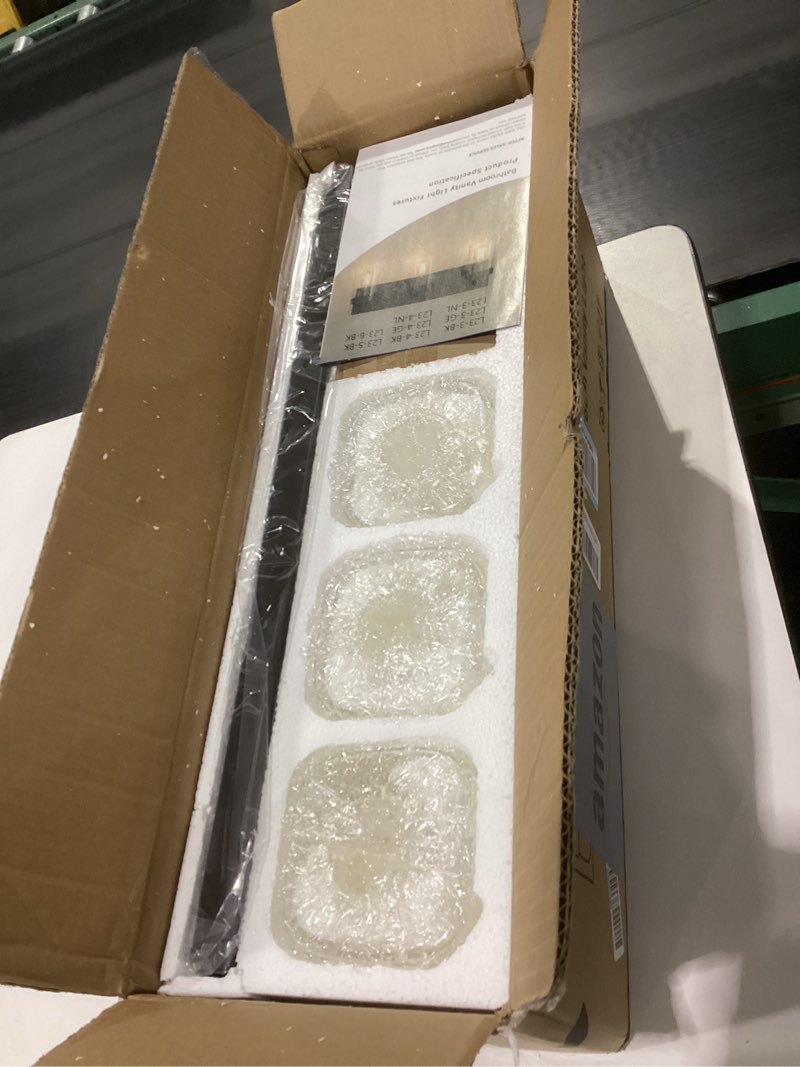 Condition photo showing New/Like New for Bathroom Lighting Fixtures Over Mirror, Square Design & Rectangle Large Backplate, 3 Lights Morden Vanity Lighting Fixtures, Bathroom Light Fixtures for Bathroom/Living Room/Bedroom, Black Black 3-light