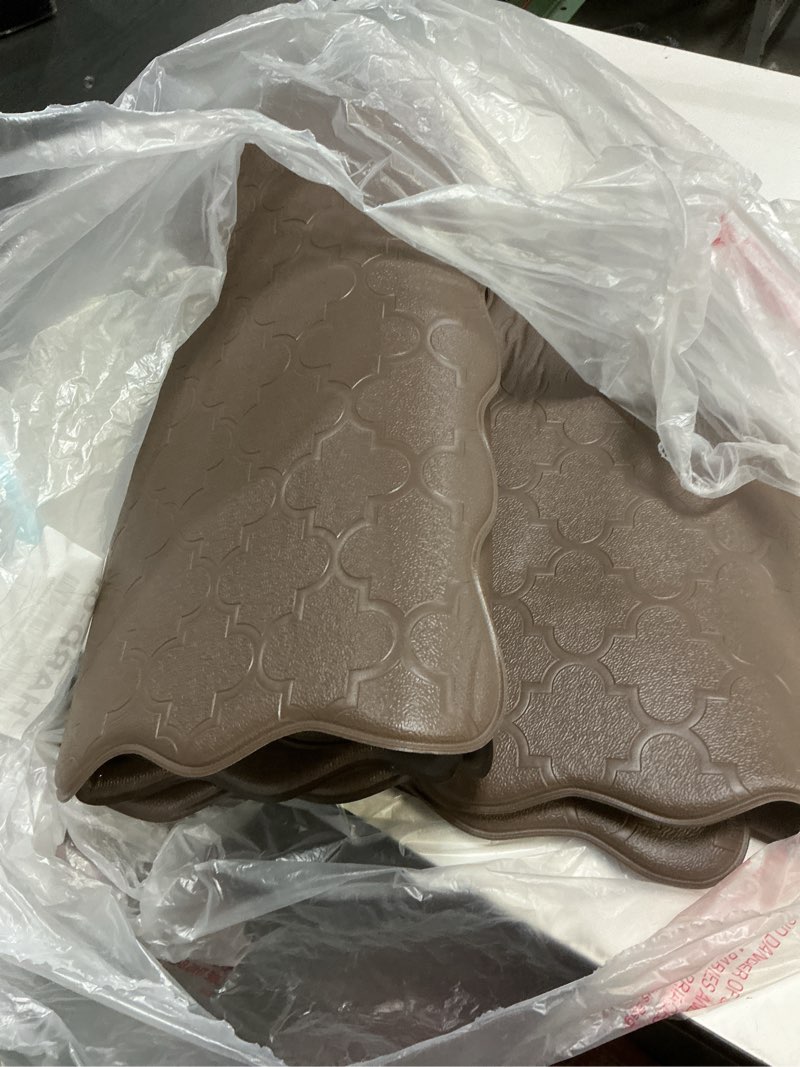 Condition photo showing Good Condition for Arenarug Upgrade Scalloped Embossed Kitchen Mats for Floor 2PCS Cushioned Anti Fatigue Waterproof Foam Kitchen Rugs Non Slip Washable Comfort Standing Mat for Office Sink Laundry, Brown Brown 17.3"x30"+17.3"x47"